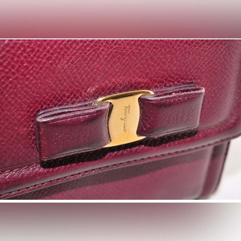 Salvatore Ferragamo Vara Ribbon Bi-Fold Wallet Leather Wine Red Auth EUC - Picture 14 of 16